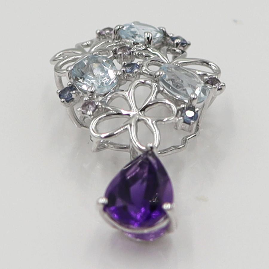 K18WGマルチ石ペンダントトップ　アメジスト・アクアマリン・サファイア　重量2.39ｇ(石の重量含む) レディース(中古)