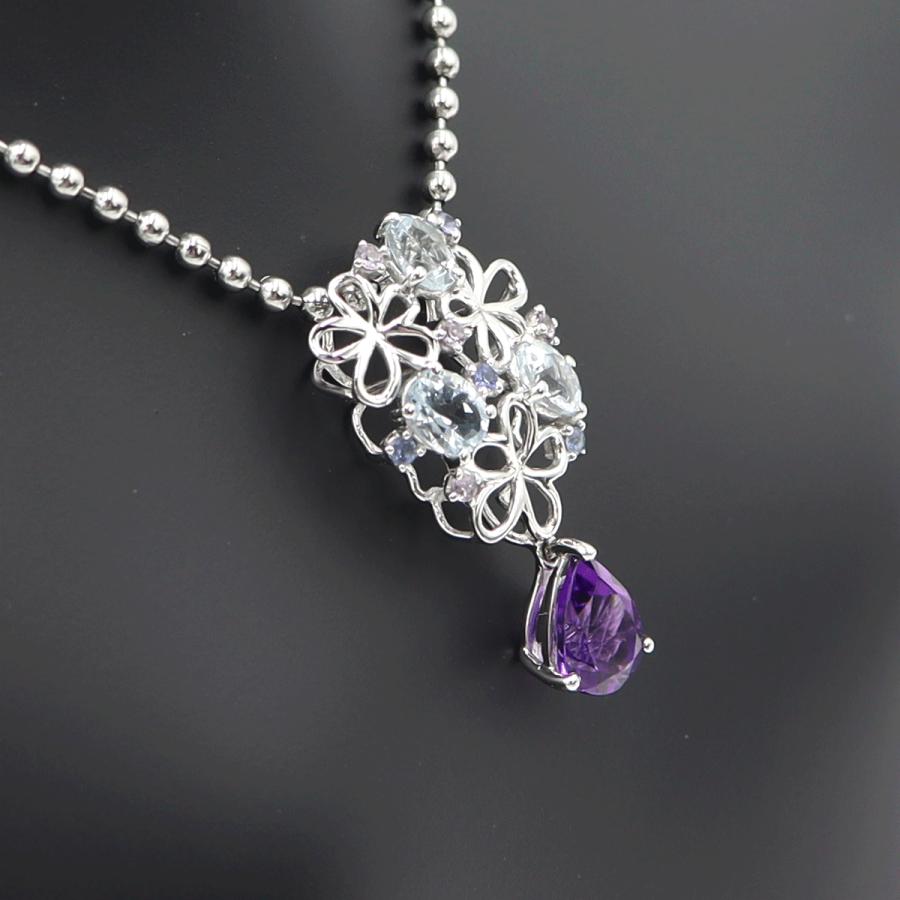 K18WGマルチ石ペンダントトップ　アメジスト・アクアマリン・サファイア　重量2.39ｇ(石の重量含む) レディース(中古)