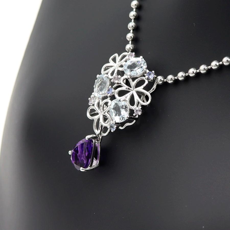 K18WGマルチ石ペンダントトップ　アメジスト・アクアマリン・サファイア　重量2.39ｇ(石の重量含む) レディース(中古)