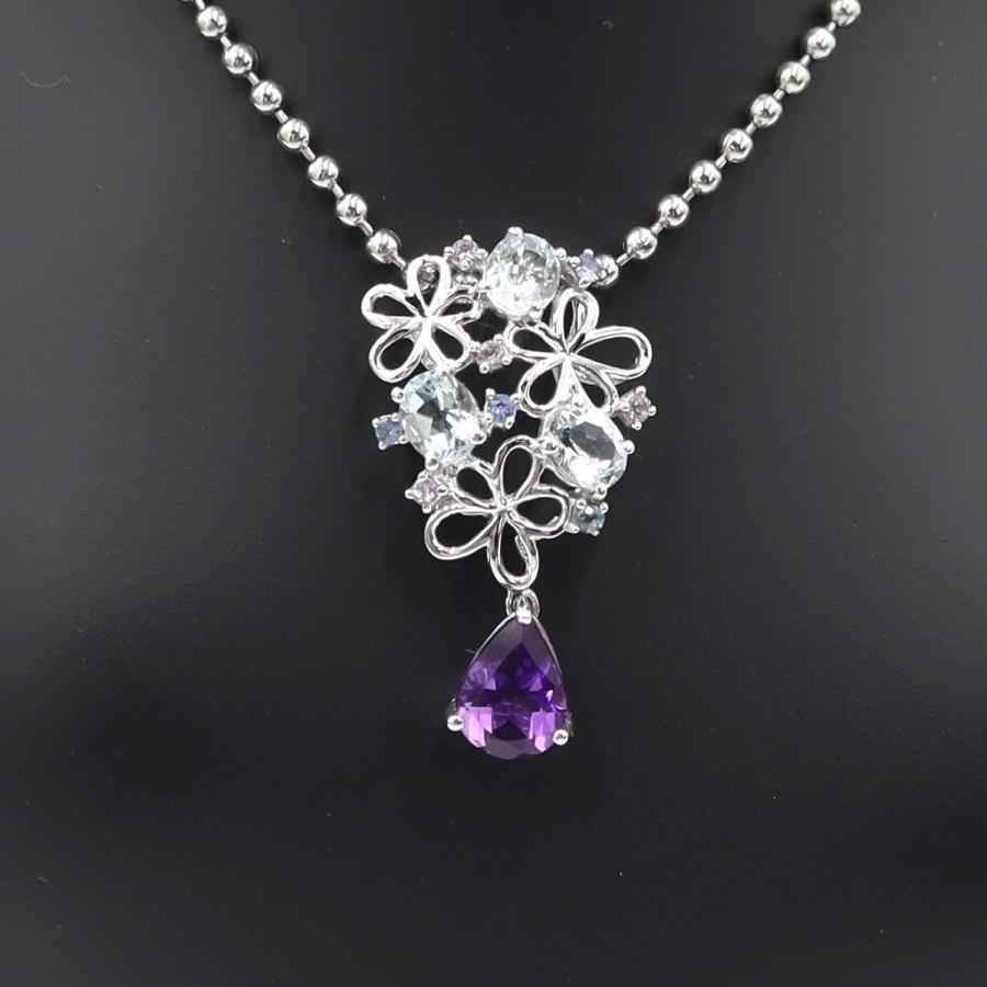 K18WGマルチ石ペンダントトップ　アメジスト・アクアマリン・サファイア　重量2.39ｇ(石の重量含む) レディース(中古)