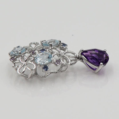 K18WGマルチ石ペンダントトップ　アメジスト・アクアマリン・サファイア　重量2.39ｇ(石の重量含む) レディース(中古)