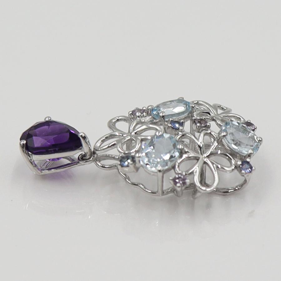 K18WGマルチ石ペンダントトップ　アメジスト・アクアマリン・サファイア　重量2.39ｇ(石の重量含む) レディース(中古)