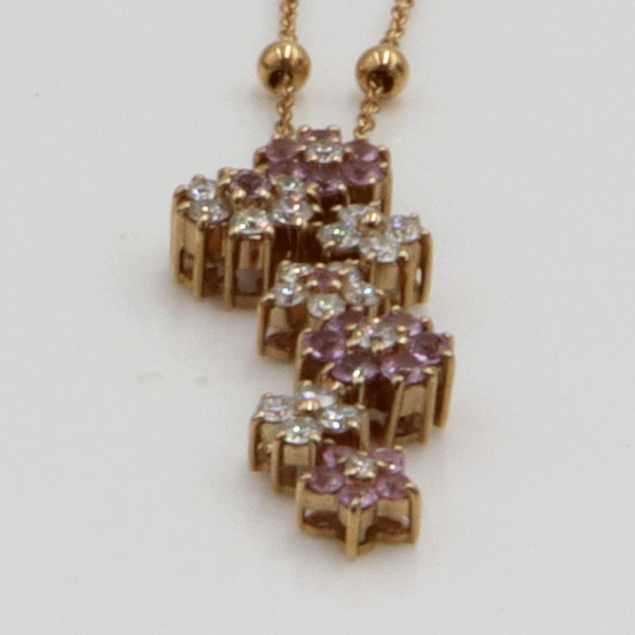 K18ピンクサファイアネックレス　S0.39ct　D0.38ct　ネックレス長さ44cm　重量4.62ｇ(石の重量含む)　レディース(中古)