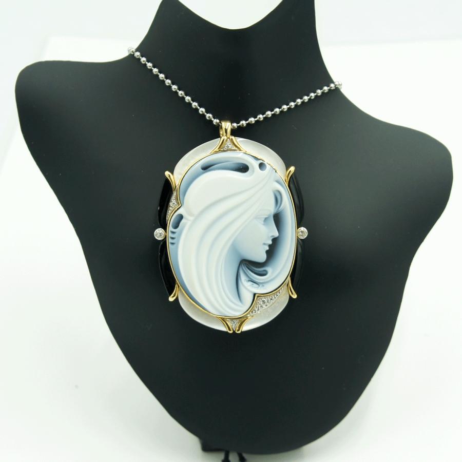 エルヴィン・ポーリー　K18/Pt900メノウカメオペンダントブローチ　重量25.76ｇ　レディース（中古）