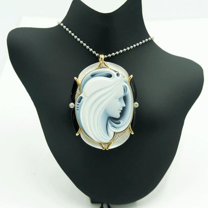 エルヴィン・ポーリー　K18/Pt900メノウカメオペンダントブローチ　重量25.76ｇ　レディース（中古）