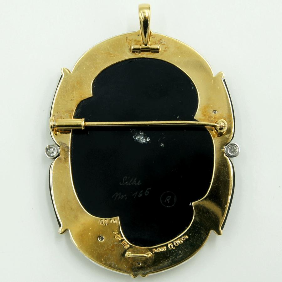 エルヴィン・ポーリー　K18/Pt900メノウカメオペンダントブローチ　重量25.76ｇ　レディース（中古）