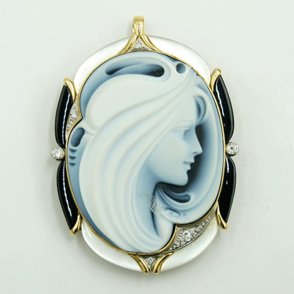 エルヴィン・ポーリー　K18/Pt900メノウカメオペンダントブローチ　重量25.76ｇ　レディース（中古）