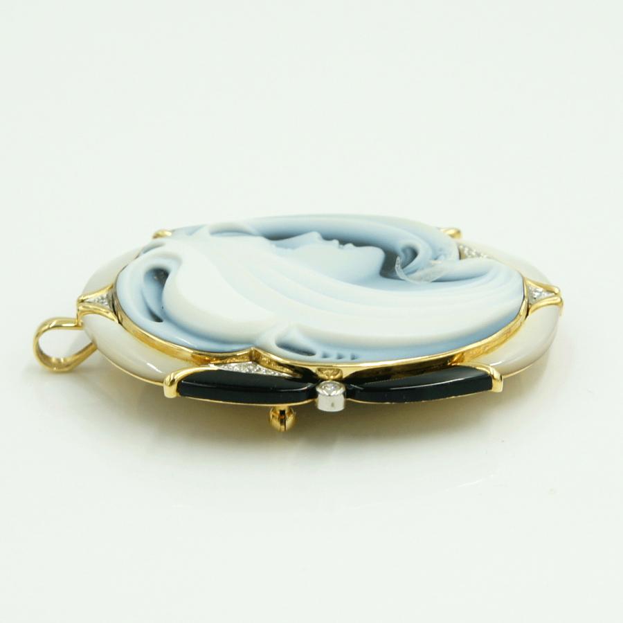 エルヴィン・ポーリー　K18/Pt900メノウカメオペンダントブローチ　重量25.76ｇ　レディース（中古）