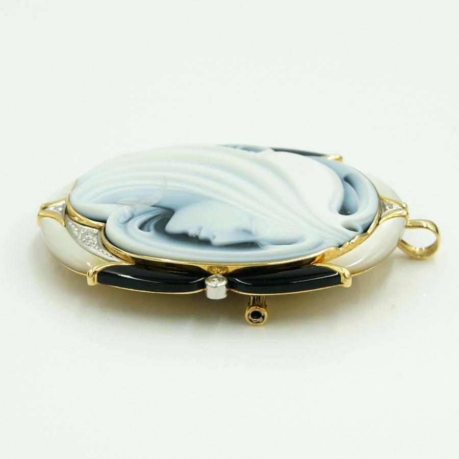 エルヴィン・ポーリー　K18/Pt900メノウカメオペンダントブローチ　重量25.76ｇ　レディース（中古）