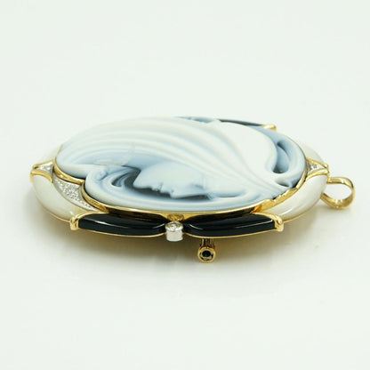 エルヴィン・ポーリー　K18/Pt900メノウカメオペンダントブローチ　重量25.76ｇ　レディース（中古）