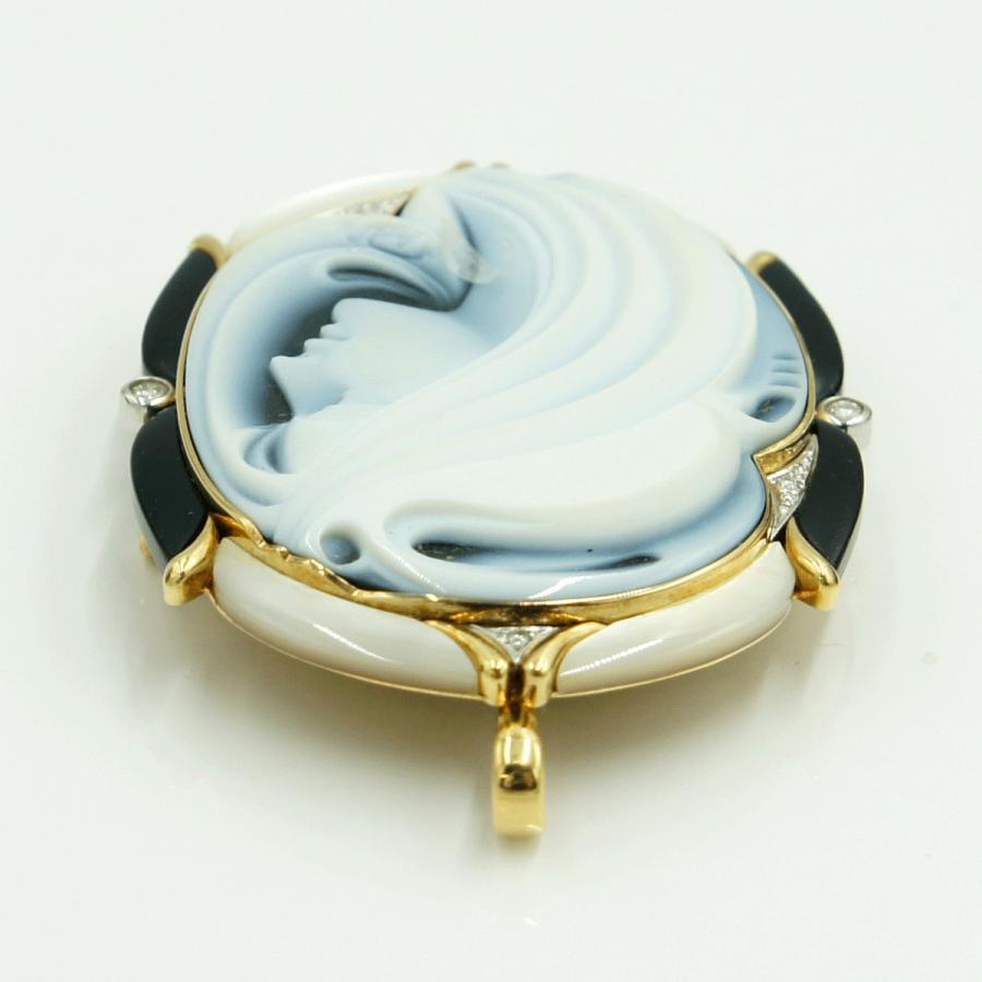 エルヴィン・ポーリー　K18/Pt900メノウカメオペンダントブローチ　重量25.76ｇ　レディース（中古）