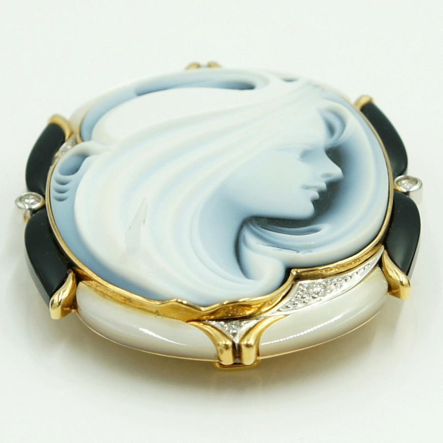 エルヴィン・ポーリー　K18/Pt900メノウカメオペンダントブローチ　重量25.76ｇ　レディース（中古）