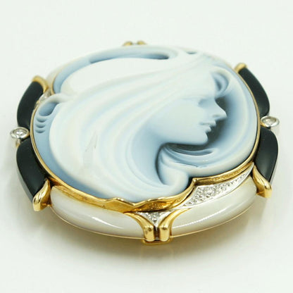 エルヴィン・ポーリー　K18/Pt900メノウカメオペンダントブローチ　重量25.76ｇ　レディース（中古）