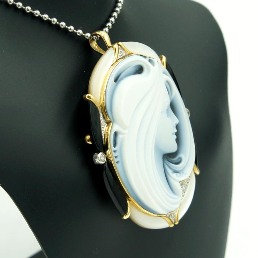 エルヴィン・ポーリー　K18/Pt900メノウカメオペンダントブローチ　重量25.76ｇ　レディース（中古）