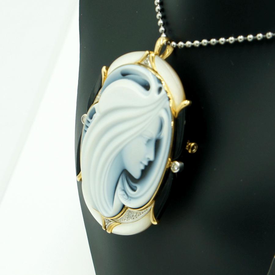 エルヴィン・ポーリー　K18/Pt900メノウカメオペンダントブローチ　重量25.76ｇ　レディース（中古）