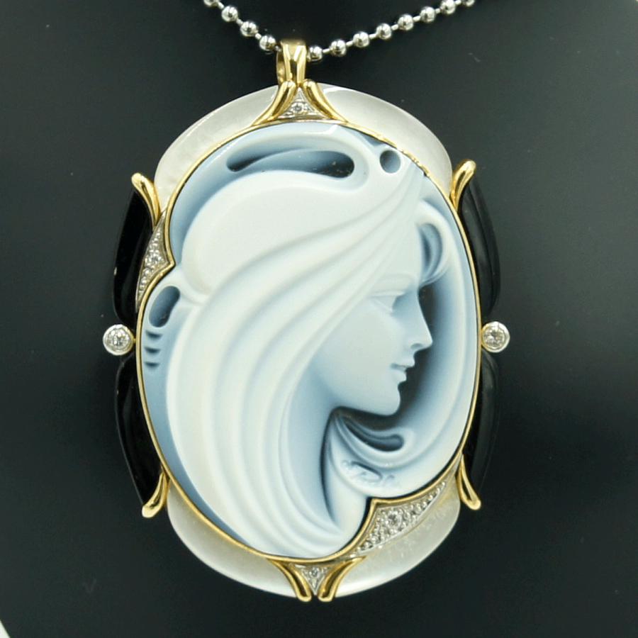 エルヴィン・ポーリー　K18/Pt900メノウカメオペンダントブローチ　重量25.76ｇ　レディース（中古）