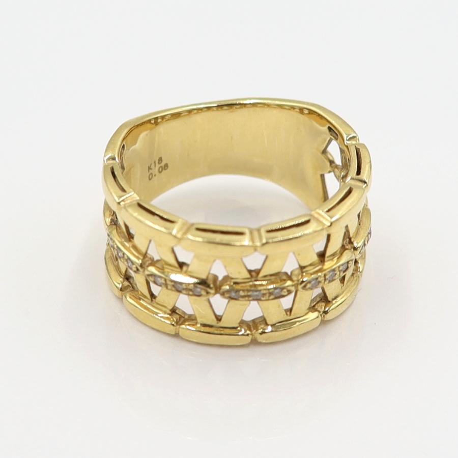 K18ダイヤデザインリング　D0.08ct　リングサイズ19号　重量10.0ｇ(石の重量含む)　(中古)