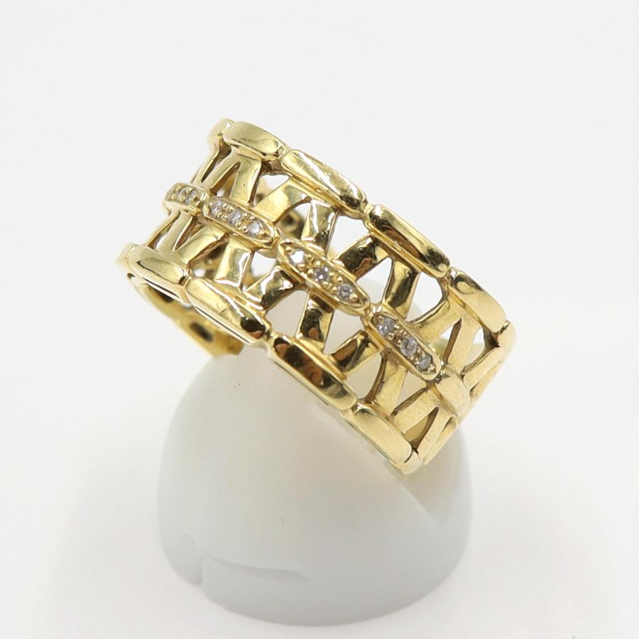 K18ダイヤデザインリング　D0.08ct　リングサイズ19号　重量10.0ｇ(石の重量含む)　(中古)