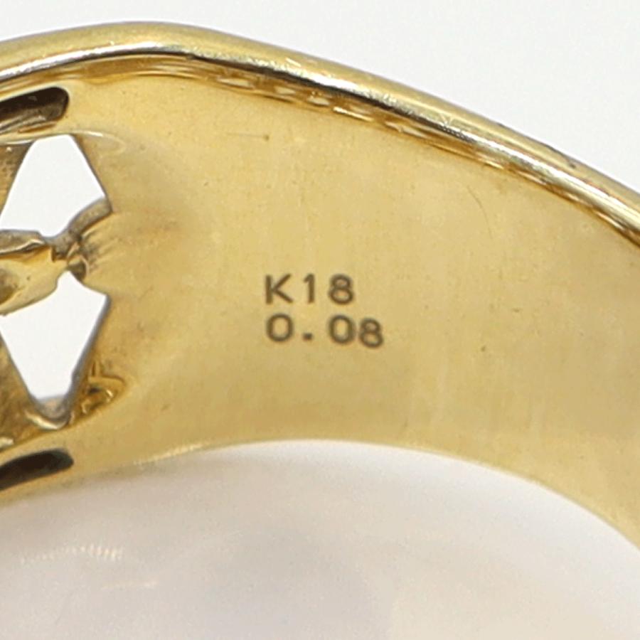 K18ダイヤデザインリング　D0.08ct　リングサイズ19号　重量10.0ｇ(石の重量含む)　(中古)