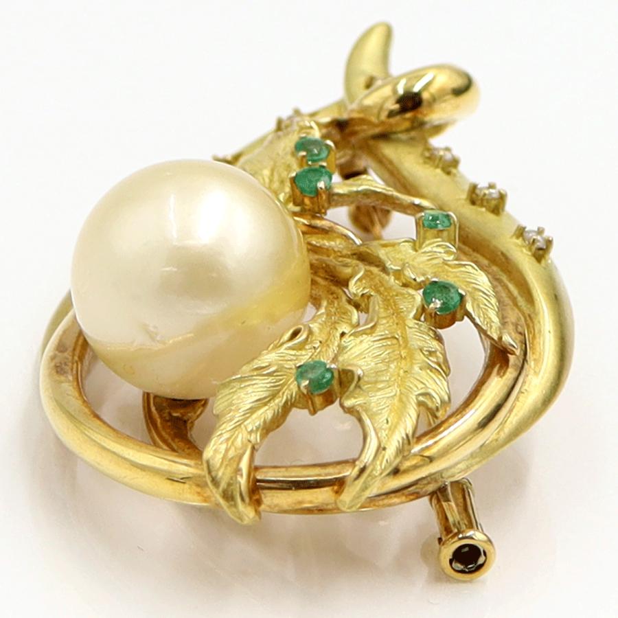 K18南洋珠ブローチ　パール13mm　重量20.42ｇ(石の重量含む)　ダイヤモンド　レディース（中古）