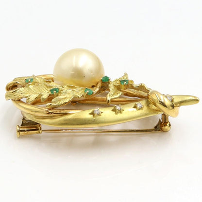 K18南洋珠ブローチ　パール13mm　重量20.42ｇ(石の重量含む)　ダイヤモンド　レディース（中古）