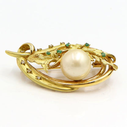 K18南洋珠ブローチ　パール13mm　重量20.42ｇ(石の重量含む)　ダイヤモンド　レディース（中古）