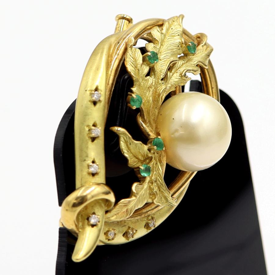 K18南洋珠ブローチ　パール13mm　重量20.42ｇ(石の重量含む)　ダイヤモンド　レディース（中古）
