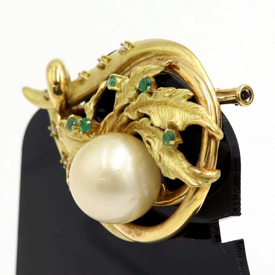 K18南洋珠ブローチ　パール13mm　重量20.42ｇ(石の重量含む)　ダイヤモンド　レディース（中古）