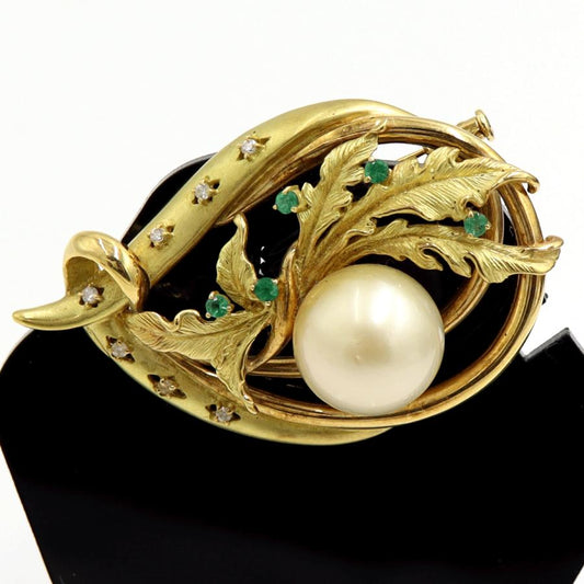K18南洋珠ブローチ　パール13mm　重量20.42ｇ(石の重量含む)　ダイヤモンド　レディース（中古）