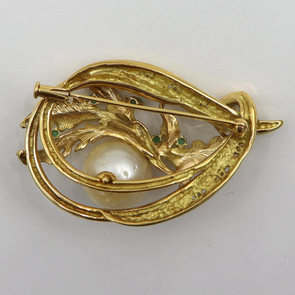 K18南洋珠ブローチ　パール13mm　重量20.42ｇ(石の重量含む)　ダイヤモンド　レディース（中古）