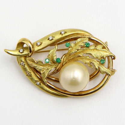 K18南洋珠ブローチ　パール13mm　重量20.42ｇ(石の重量含む)　ダイヤモンド　レディース（中古）