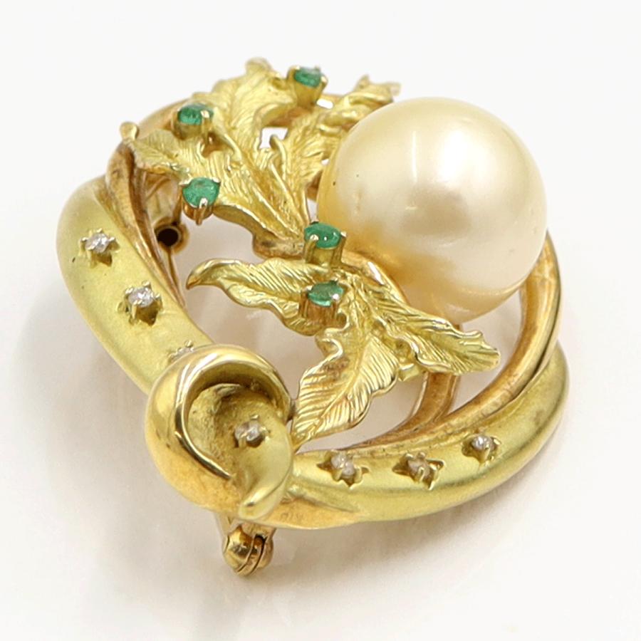 K18南洋珠ブローチ　パール13mm　重量20.42ｇ(石の重量含む)　ダイヤモンド　レディース（中古）