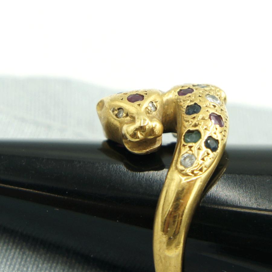 K18マルチ石リング「パンサー」リング12号　重量5.98ｇ（中古）