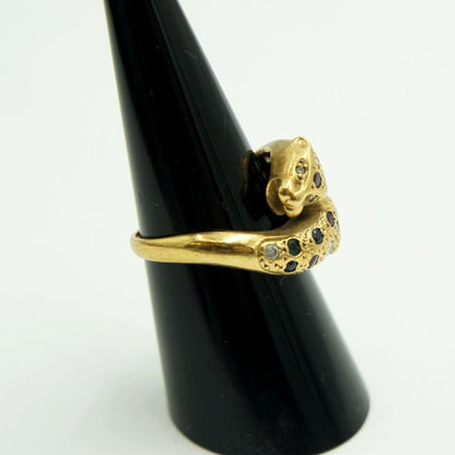 K18マルチ石リング「パンサー」リング12号　重量5.98ｇ（中古）