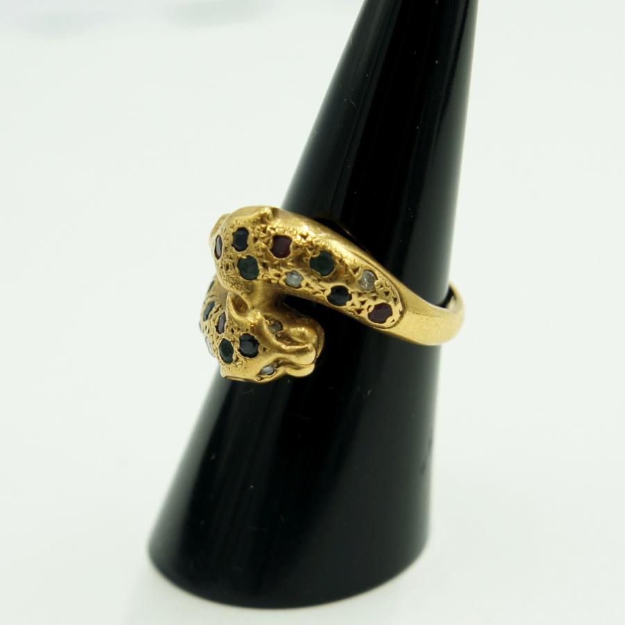 K18マルチ石リング「パンサー」リング12号　重量5.98ｇ（中古）