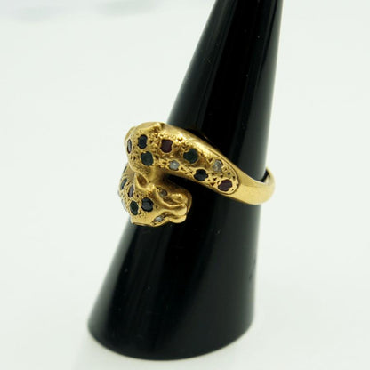 K18マルチ石リング「パンサー」リング12号　重量5.98ｇ（中古）