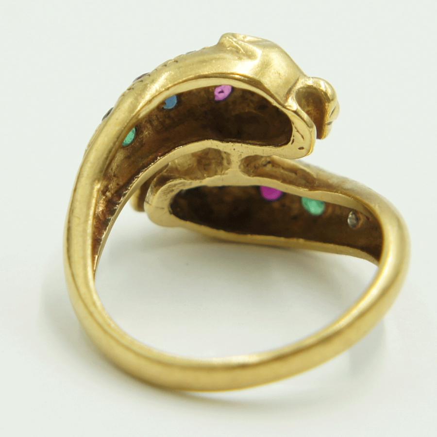 K18マルチ石リング「パンサー」リング12号　重量5.98ｇ（中古）