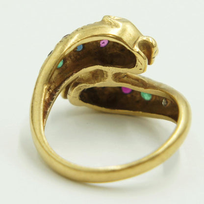 K18マルチ石リング「パンサー」リング12号　重量5.98ｇ（中古）