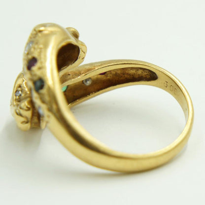 K18マルチ石リング「パンサー」リング12号　重量5.98ｇ（中古）