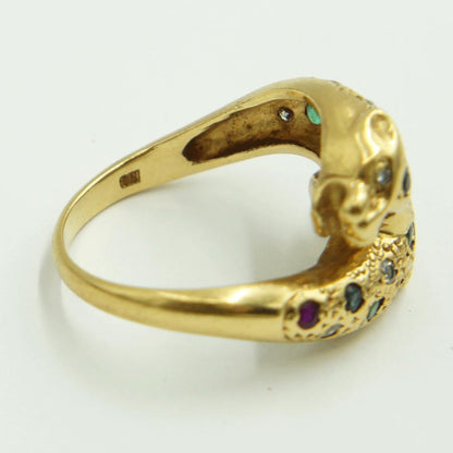 K18マルチ石リング「パンサー」リング12号　重量5.98ｇ（中古）