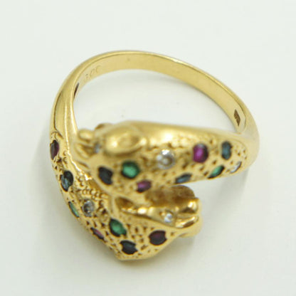 K18マルチ石リング「パンサー」リング12号　重量5.98ｇ（中古）