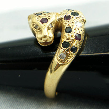 K18マルチ石リング「パンサー」リング12号　重量5.98ｇ（中古）