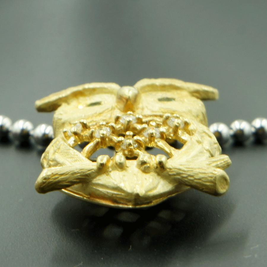 K18エメラルドペンダントトップ「フクロウ」　重量5.1ｇ(石の重量含む)（中古）