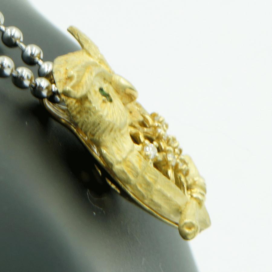 K18エメラルドペンダントトップ「フクロウ」　重量5.1ｇ(石の重量含む)（中古）