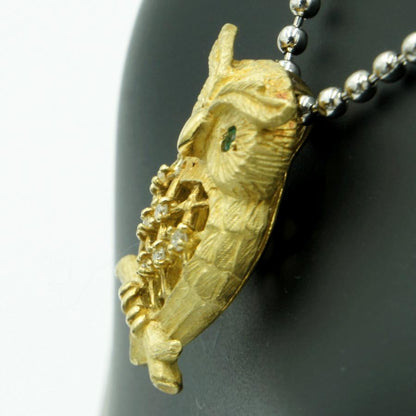 K18エメラルドペンダントトップ「フクロウ」　重量5.1ｇ(石の重量含む)（中古）