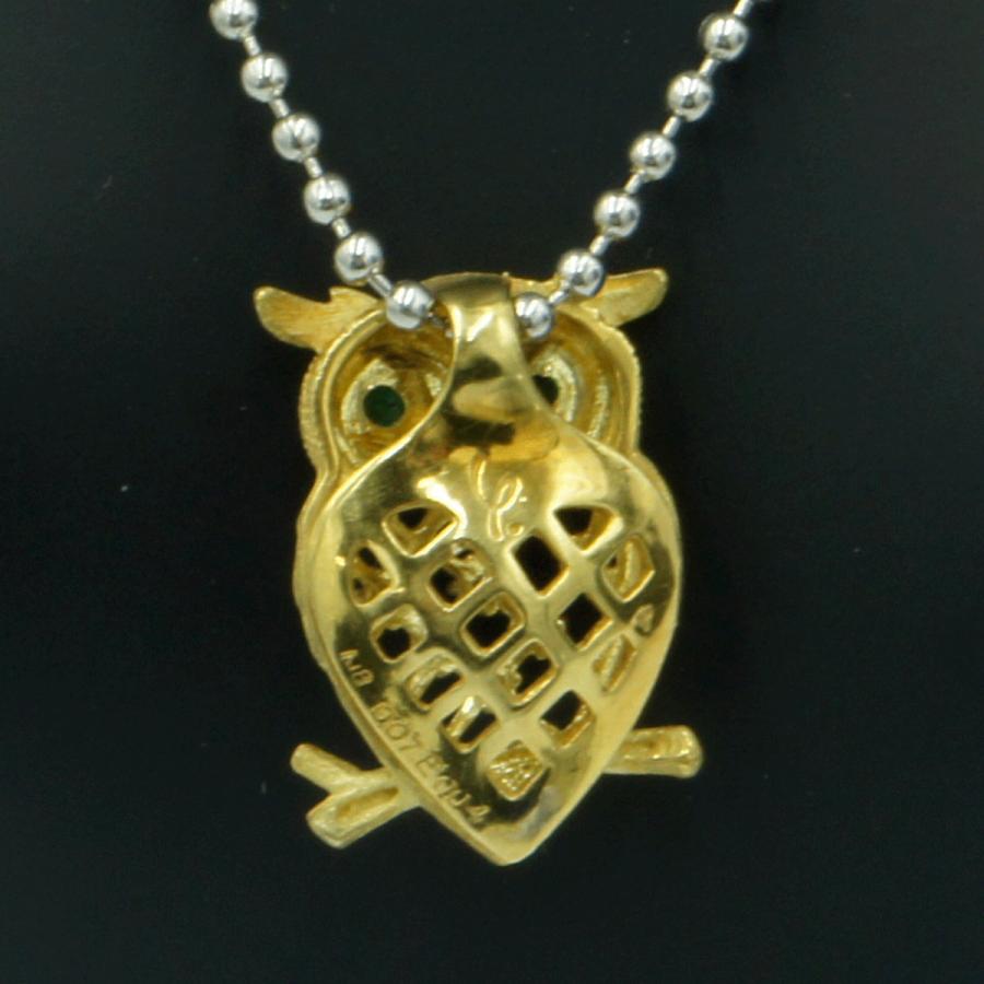 K18エメラルドペンダントトップ「フクロウ」　重量5.1ｇ(石の重量含む)（中古）