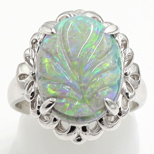 Pt900オパールリング　タブレットOP7.64ct　リングサイズ19号　重量12.65ｇ(石の重量含む)　レディース（中古）