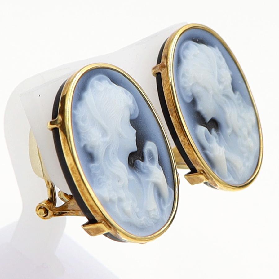 K18メノウカメオイヤリング　重量6.58ｇ(両耳・総重量)　（中古）