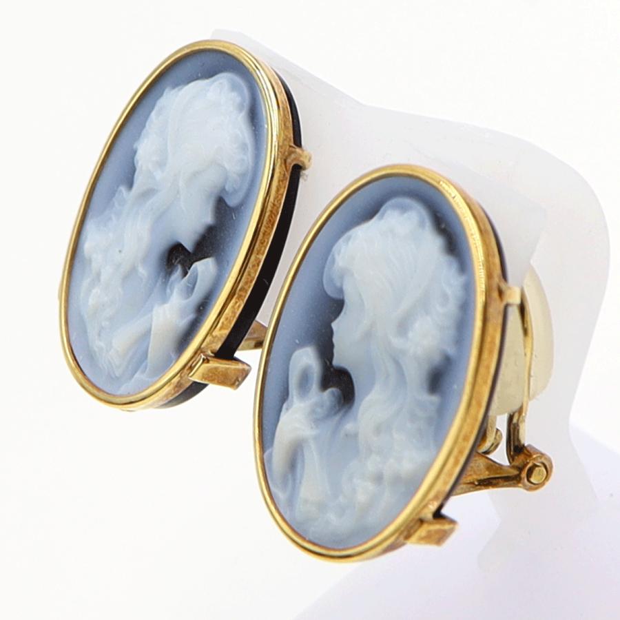 K18メノウカメオイヤリング　重量6.58ｇ(両耳・総重量)　（中古）