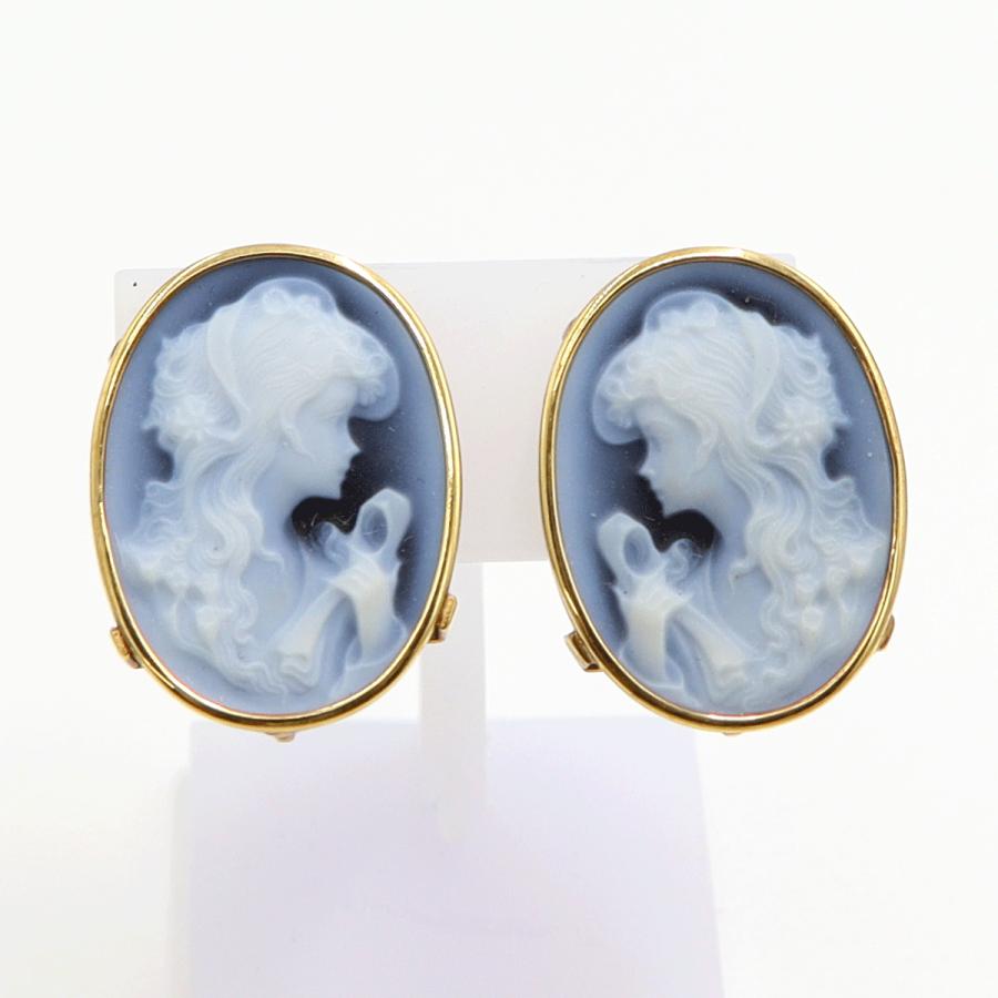 K18メノウカメオイヤリング　重量6.58ｇ(両耳・総重量)　（中古）